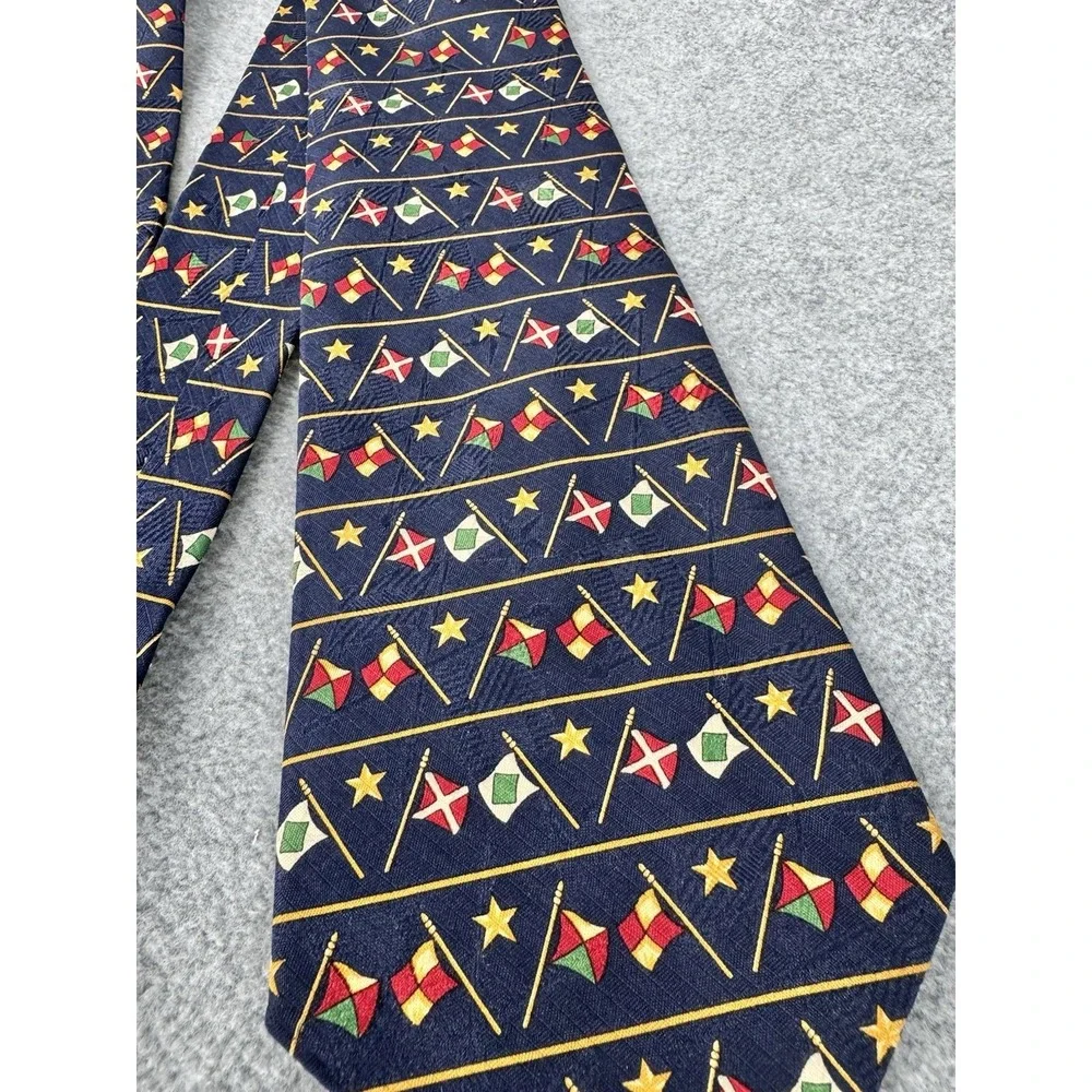 Tommy‎ Hilfiger Nautical Flags 100% Silk Necktie Navy Blue Sailing Maritime Tie